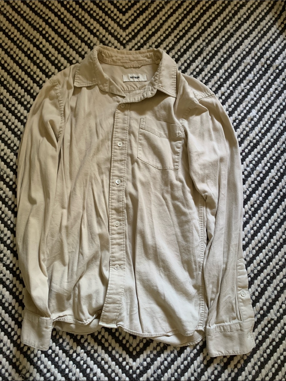 Buck Mason Light Beige/Cream One-Pocket Button Down Shirt - Men’s Small